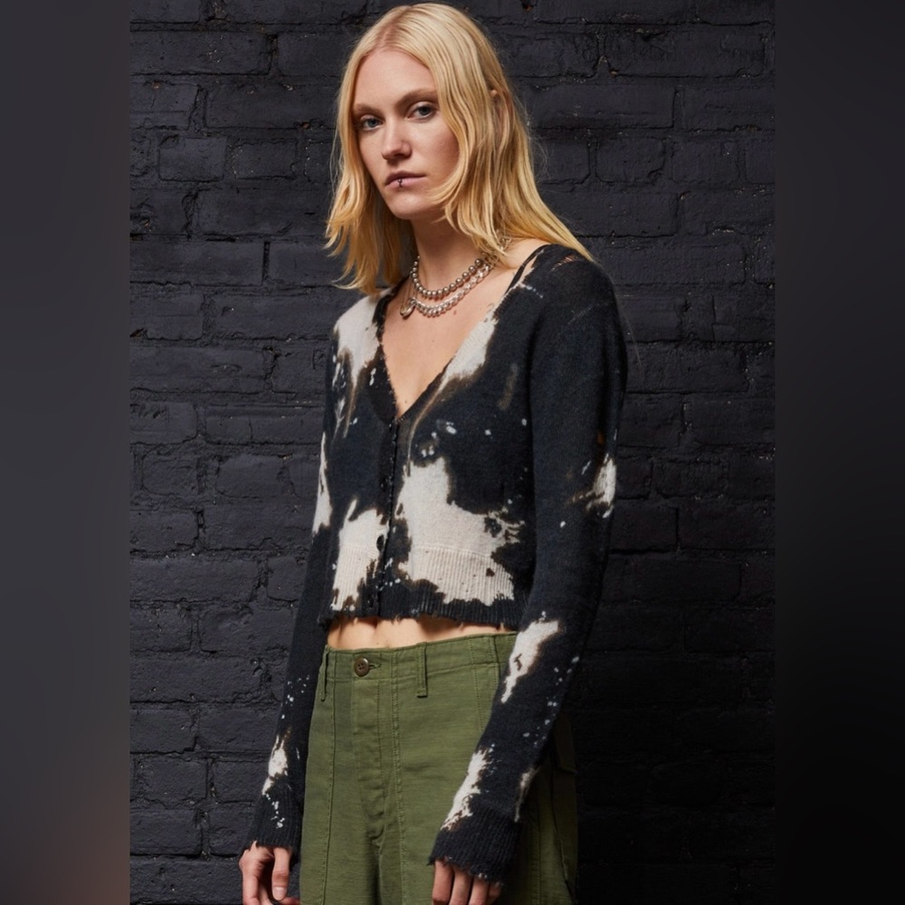 R13 BABY CARDIGAN - BLEACH PRINT CASHMERE [Brand New]